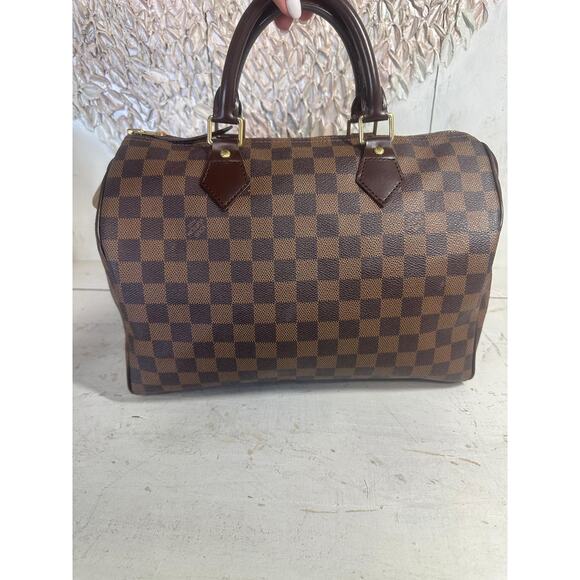 Louis Vuitton Damier Ebene Canvas Monogram Speedy 30 Tote Bag Brown - Picture 1 of 13